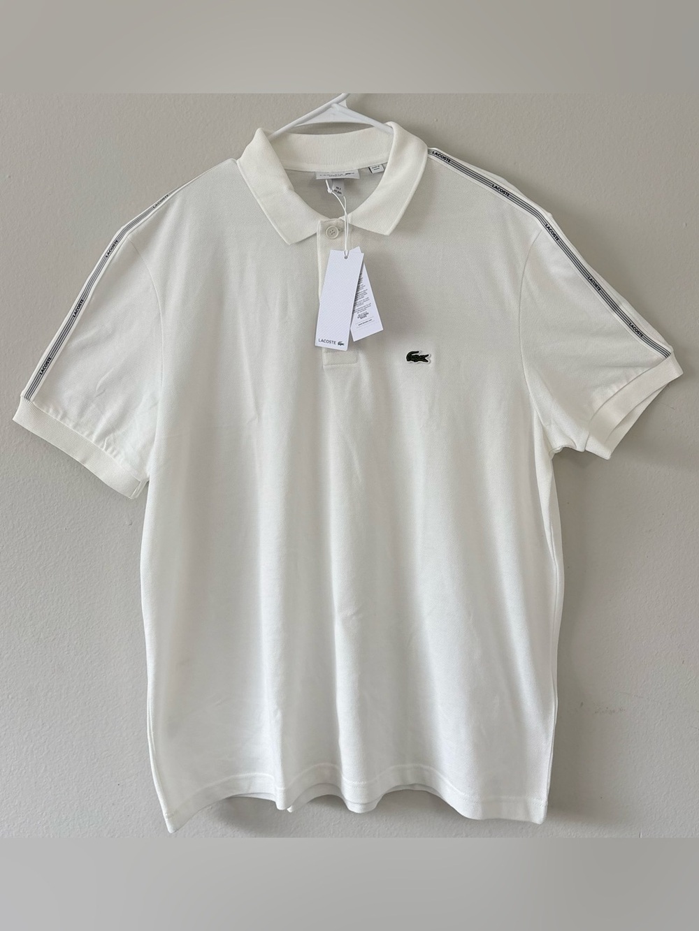 NWT Lacoste Men's Regular Fit Logo Stripe Polo Shirt White Size 7 XXL Made in Eg